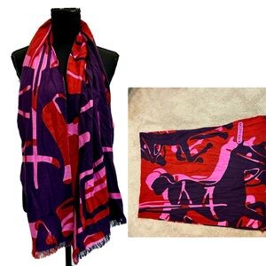 Coach horse chariot print scarf vibrant abstract red pink purple